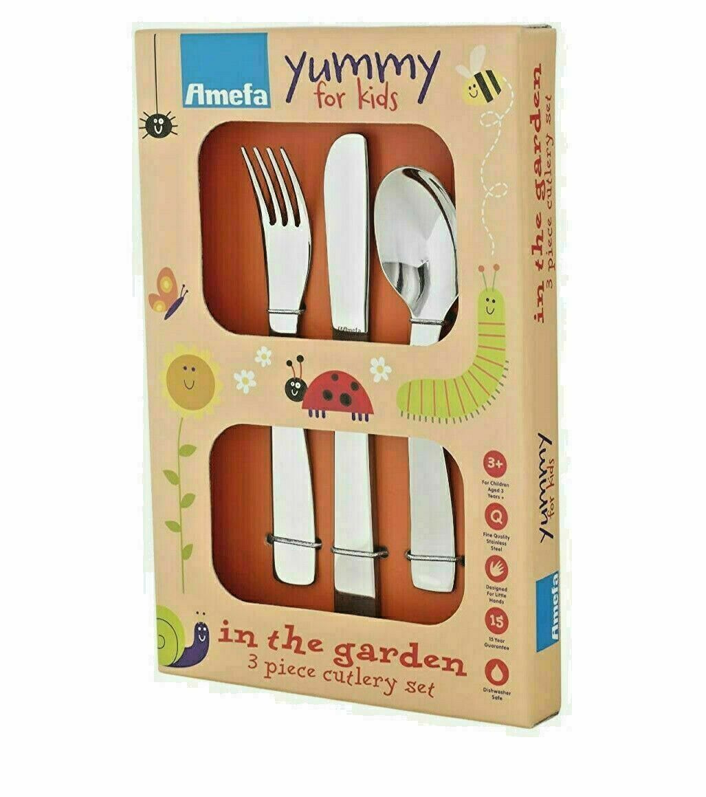 Amefa Yummy For Kids 3 Piece Cutlery Set Designed for little Hands - In the Garden