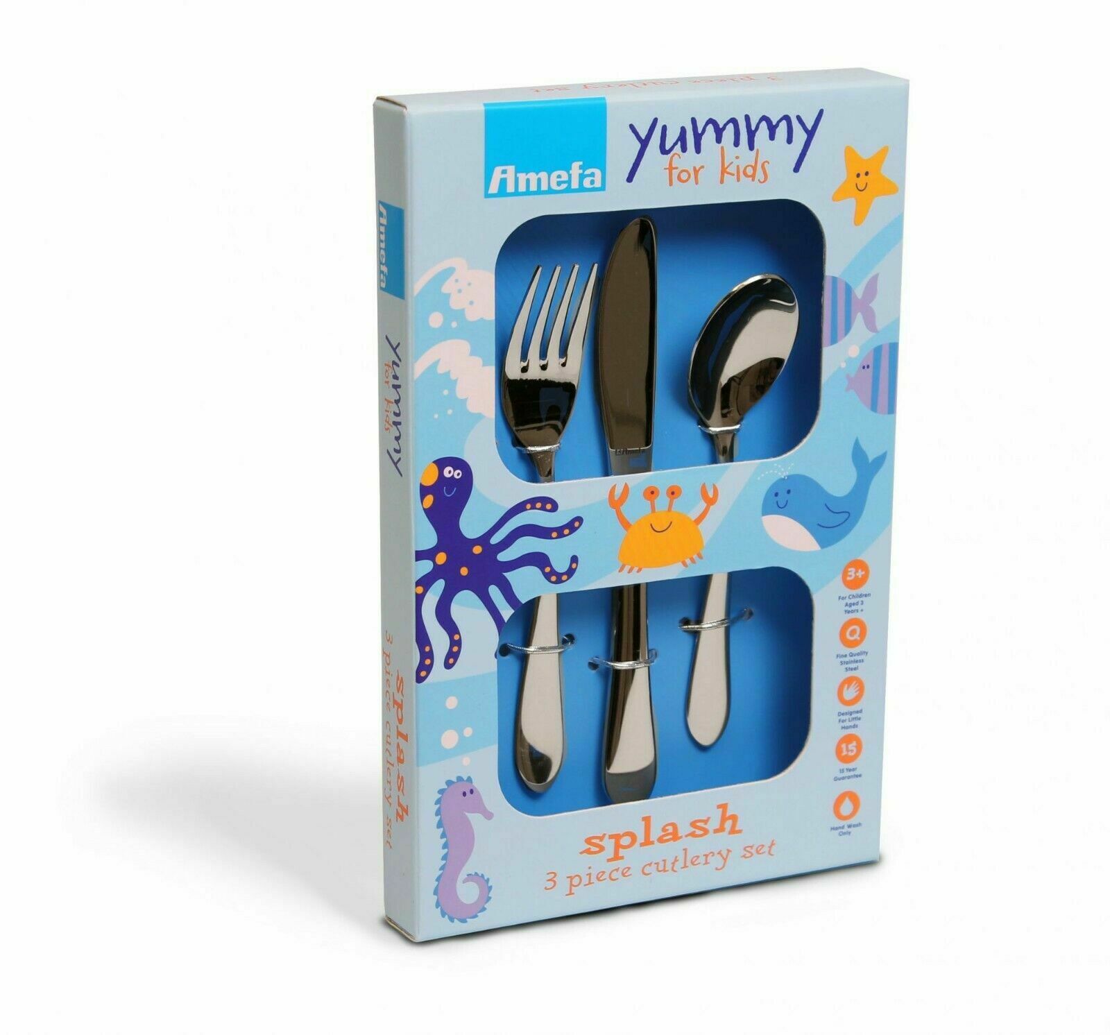 Amefa Yummy For Kids 3 Piece Cutlery Set Designed for little Hands - Splash