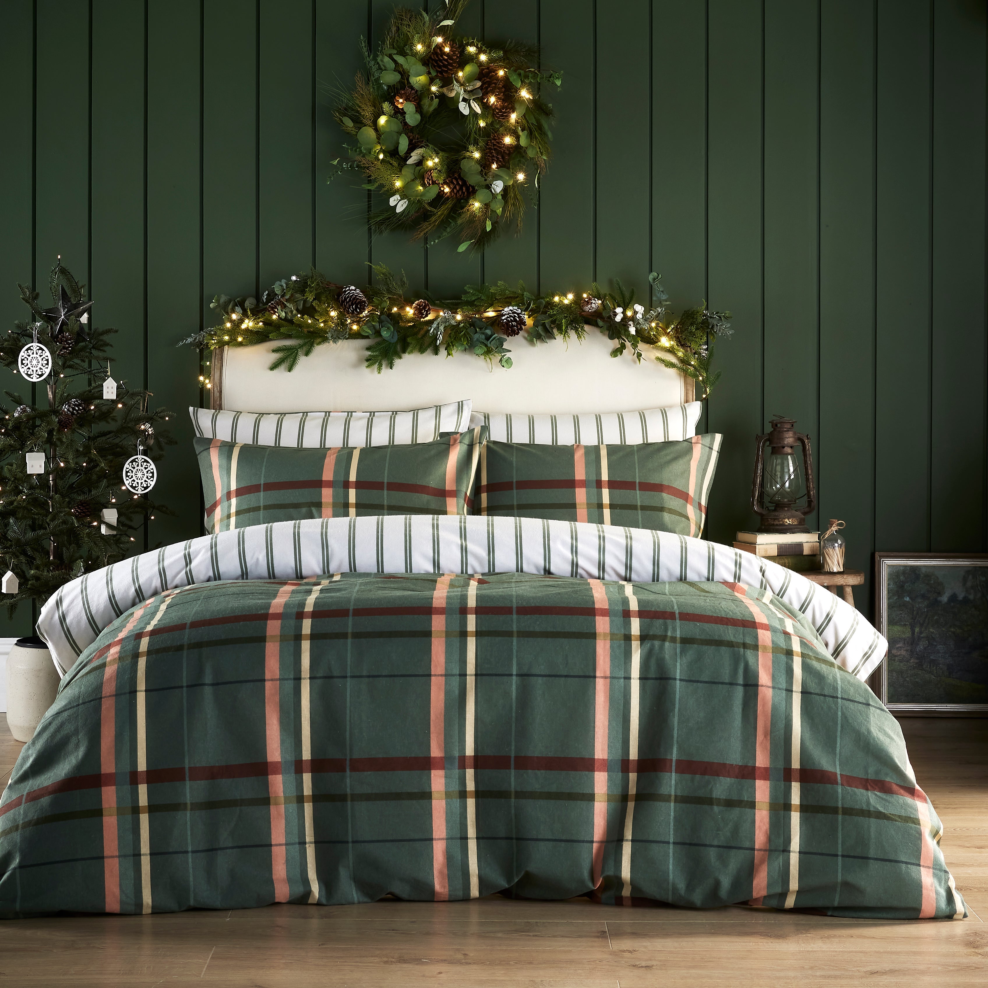 Vantona Essentials Range Brushed Plaid Duvet Cover Set - Green