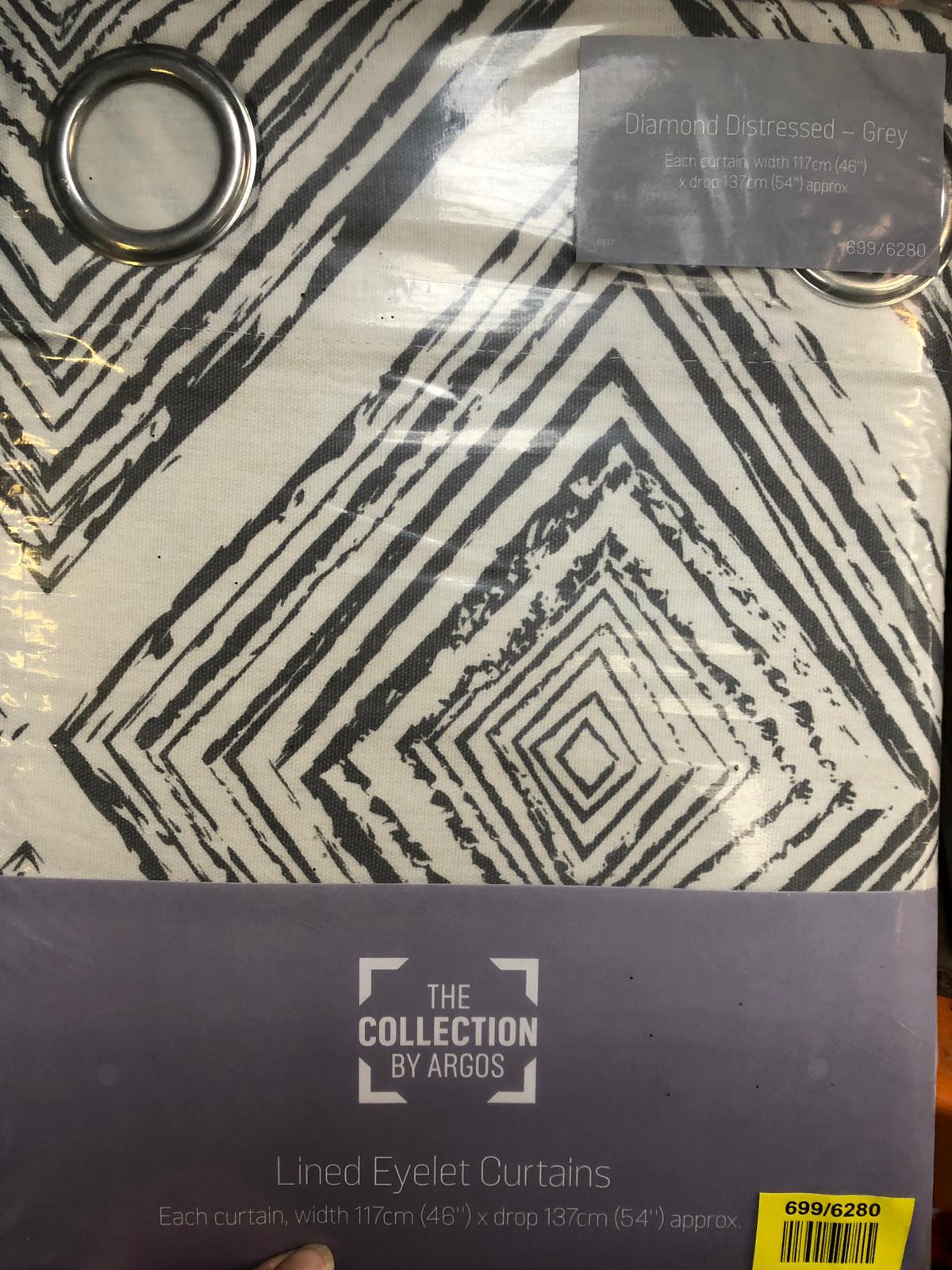Argos Home Diamond Distressed Lined Curtains - Grey