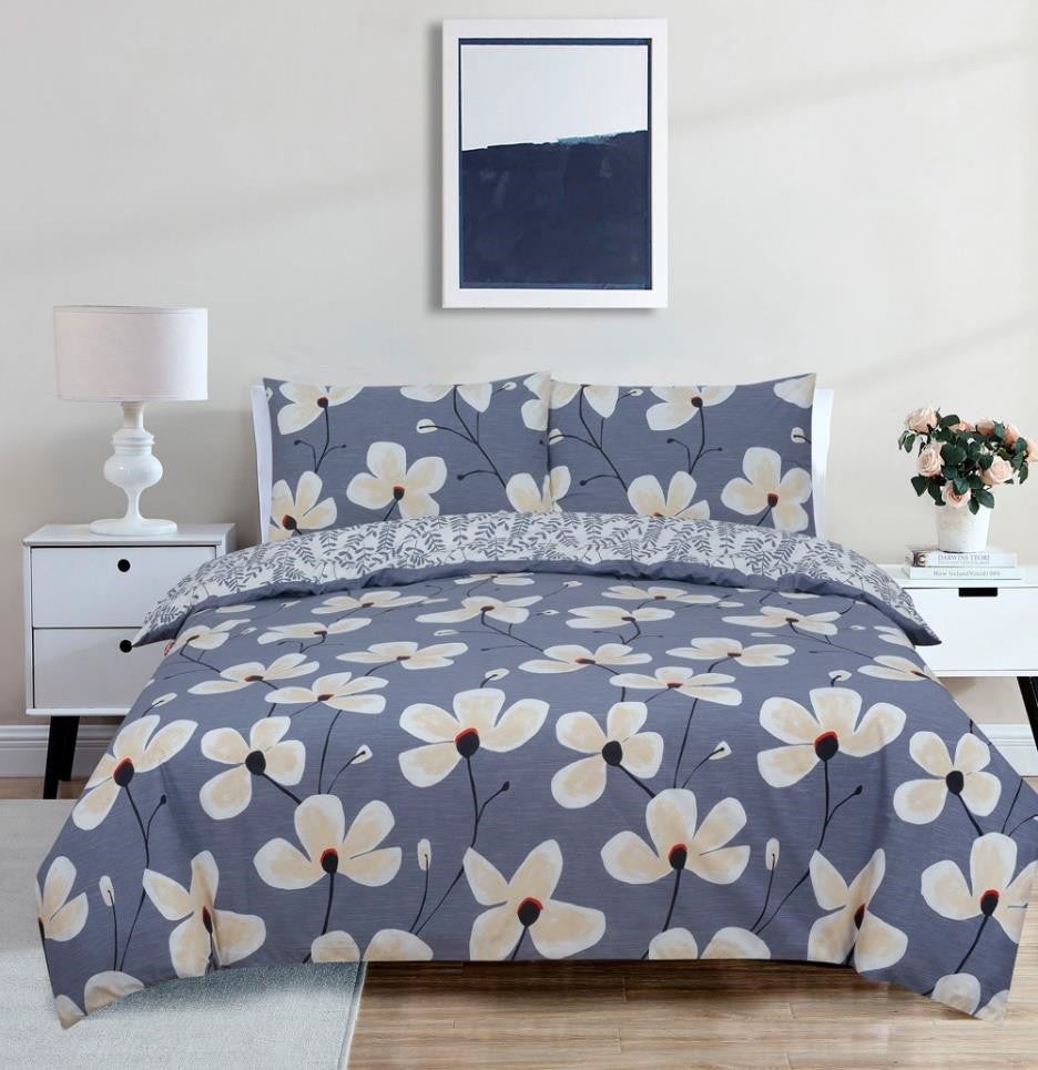 Vantona Easy Living Range Kimono Floral Duvet Cover Set - Grey