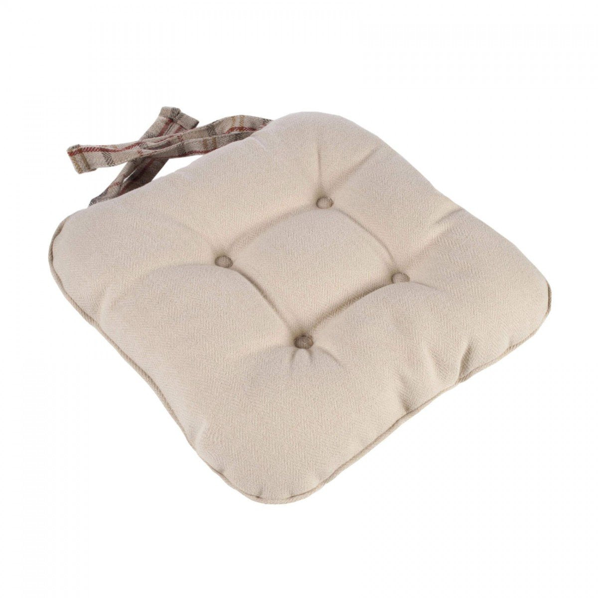 Lewis Check Piped Chunky Seat Pad Cushion - Natural