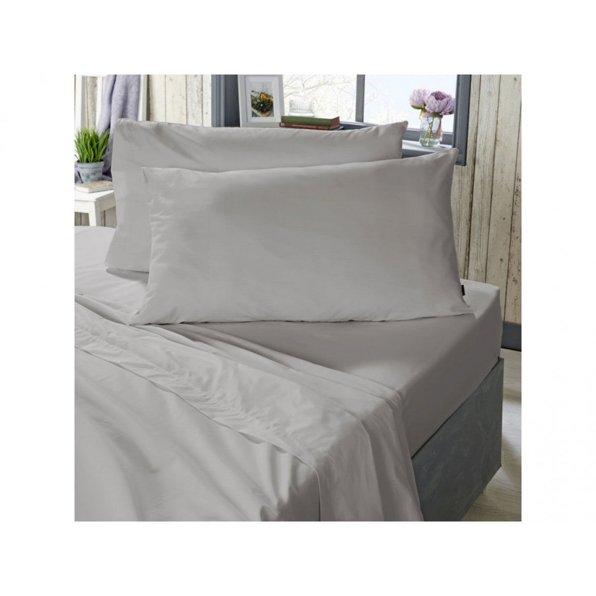 Vantona Plain Dye Pure Cotton Fitted Sheet 400TC - Silver