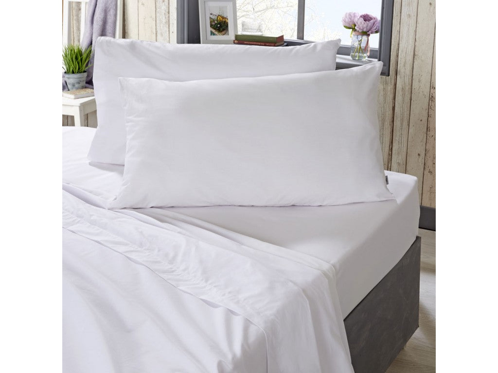 Vantona Plain Dye Pure Cotton Fitted Sheet 400TC - White