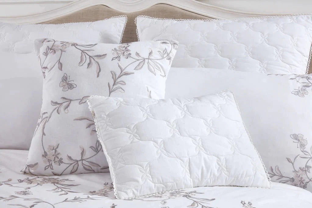 Vantona Decadent Floral Embroidered Cushion - White