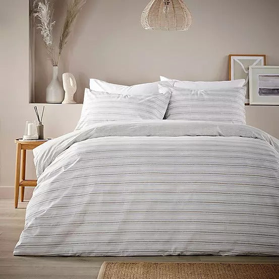 Vantona Essentials Range Boucle Stripe Duvet Cover Set - Grey