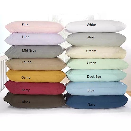 Vantona Plain Dyed 100% Cotton Housewife Pillowcase Pair 180tc