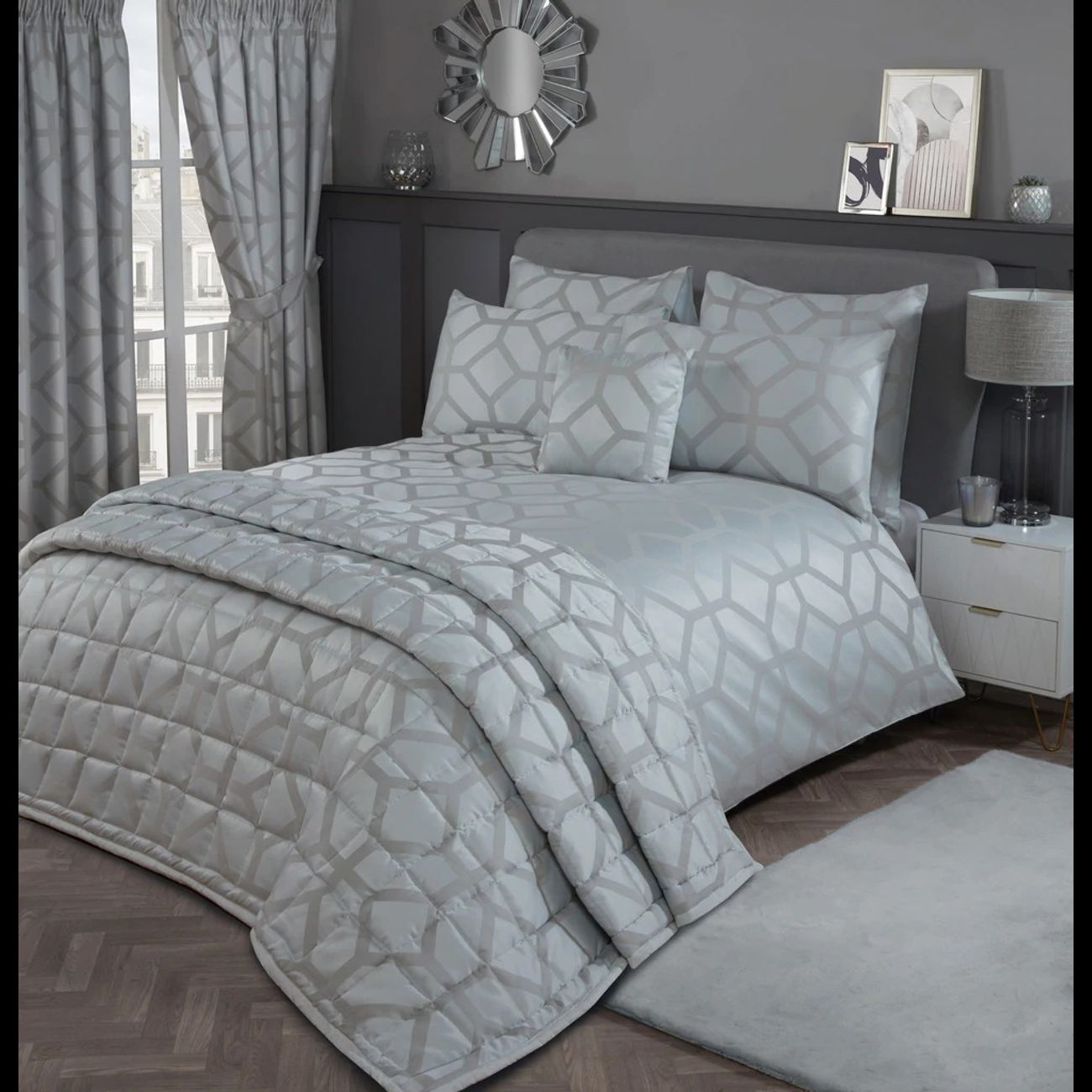 Vantona Seville Jacquard Duvet Cover Set - Grey