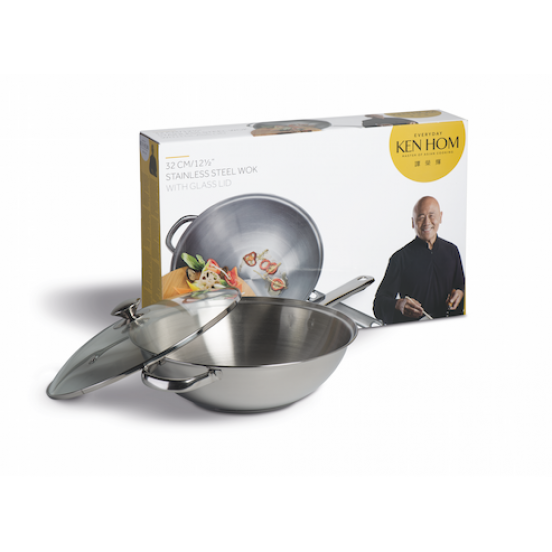 Ken Hom Everyday Non Stick Stainless Steel 2 Piece Wok Set - 32cm