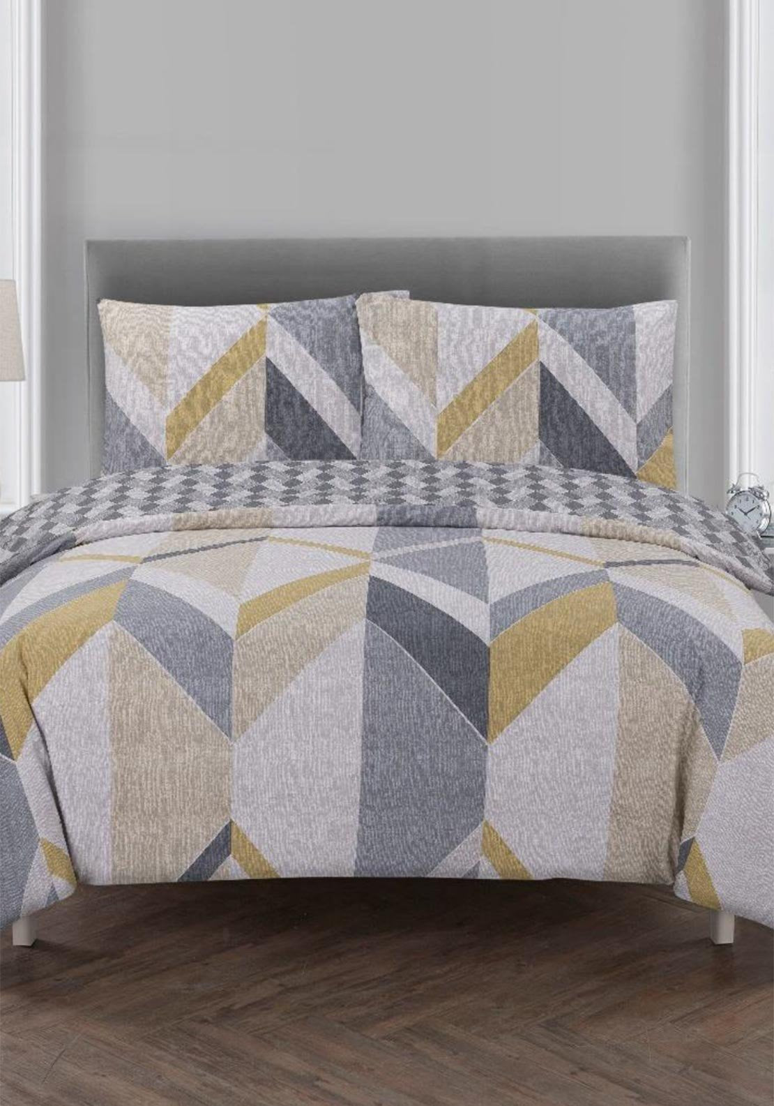 Vantona Large Geo Duvet Cover Set - Grey/Ochre