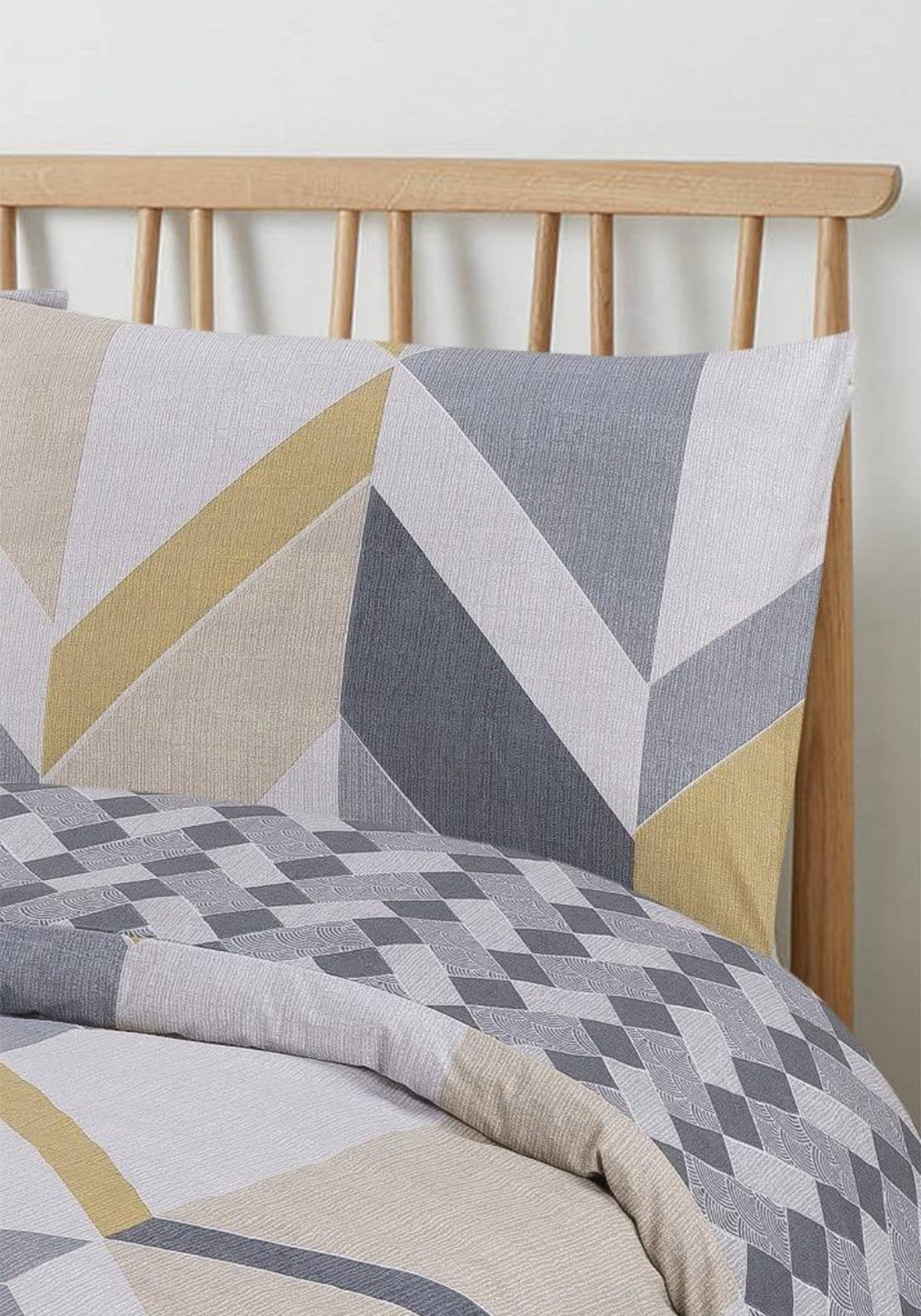 Vantona Large Geo Duvet Cover Set - Grey/Ochre