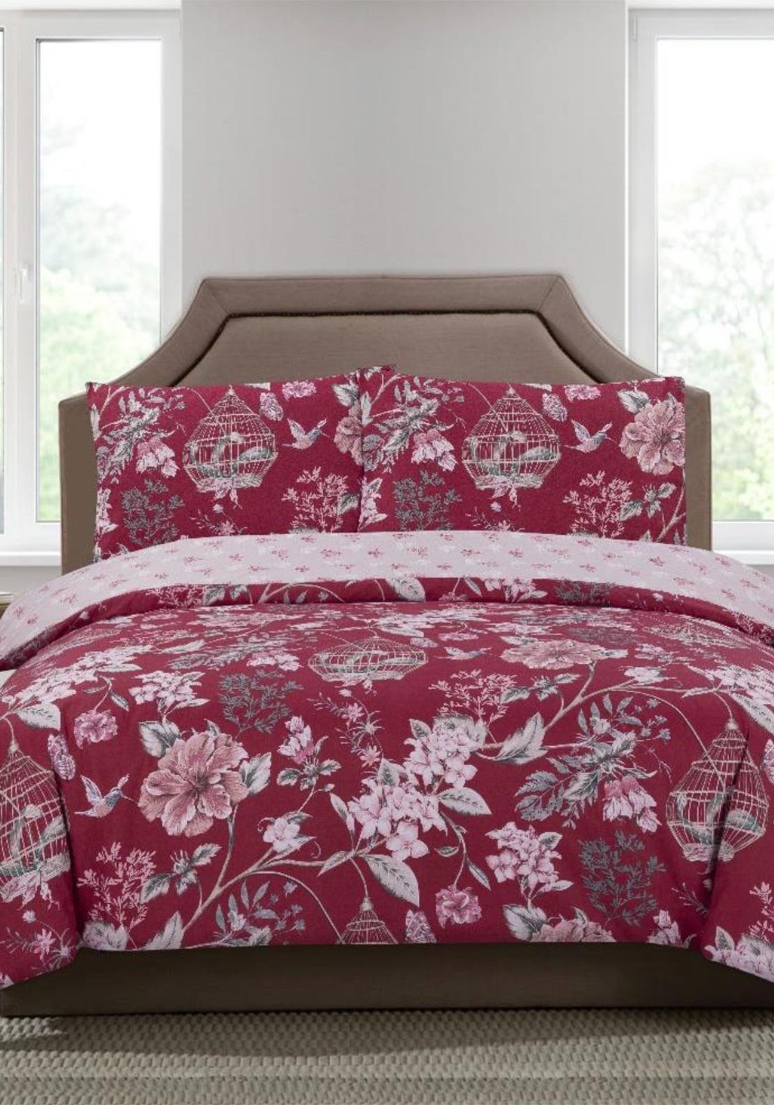 Vantona Classic Range Birdcage Duvet Cover Set - Claret