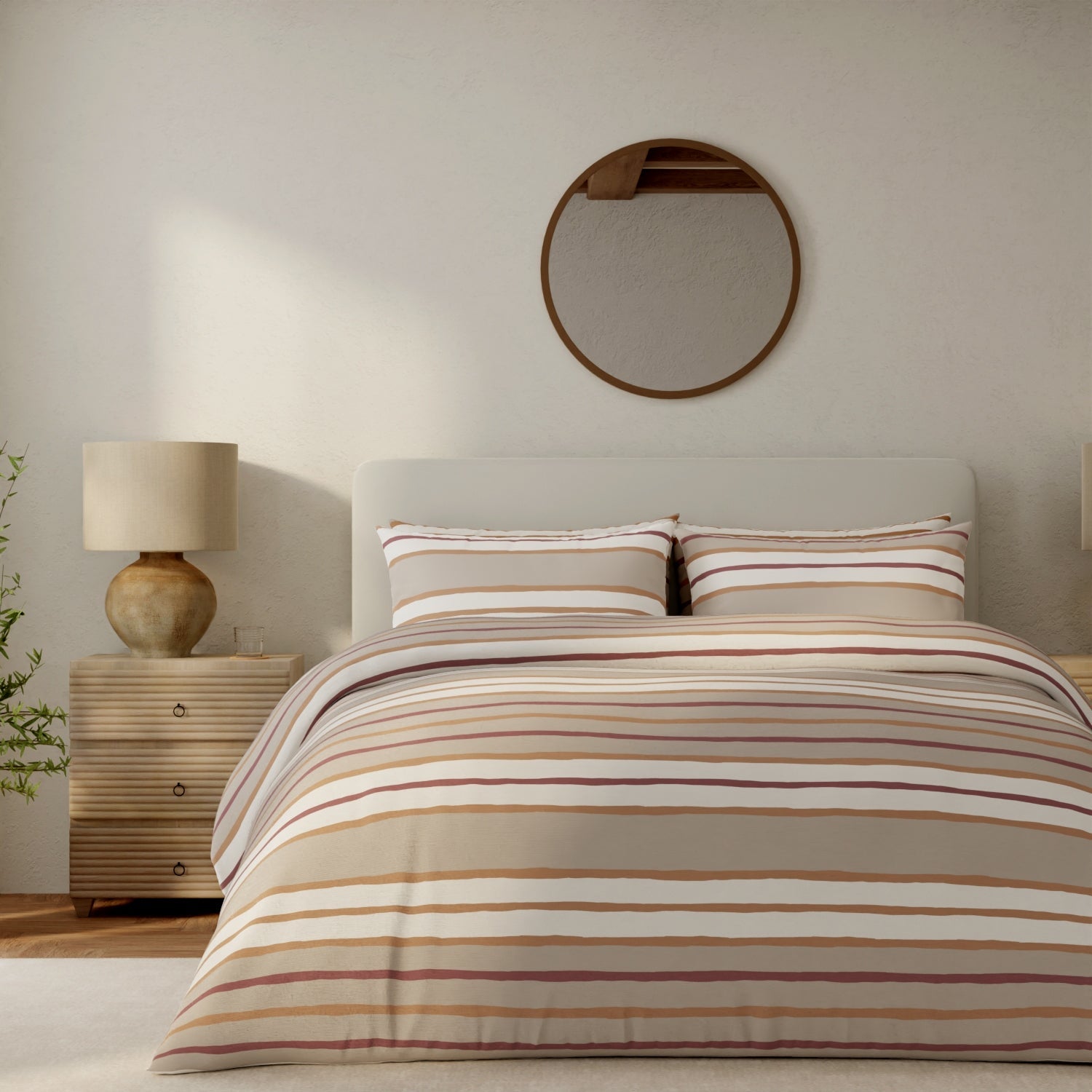 Vantona Drawn Stripe Duvet Cover Set - Beige
