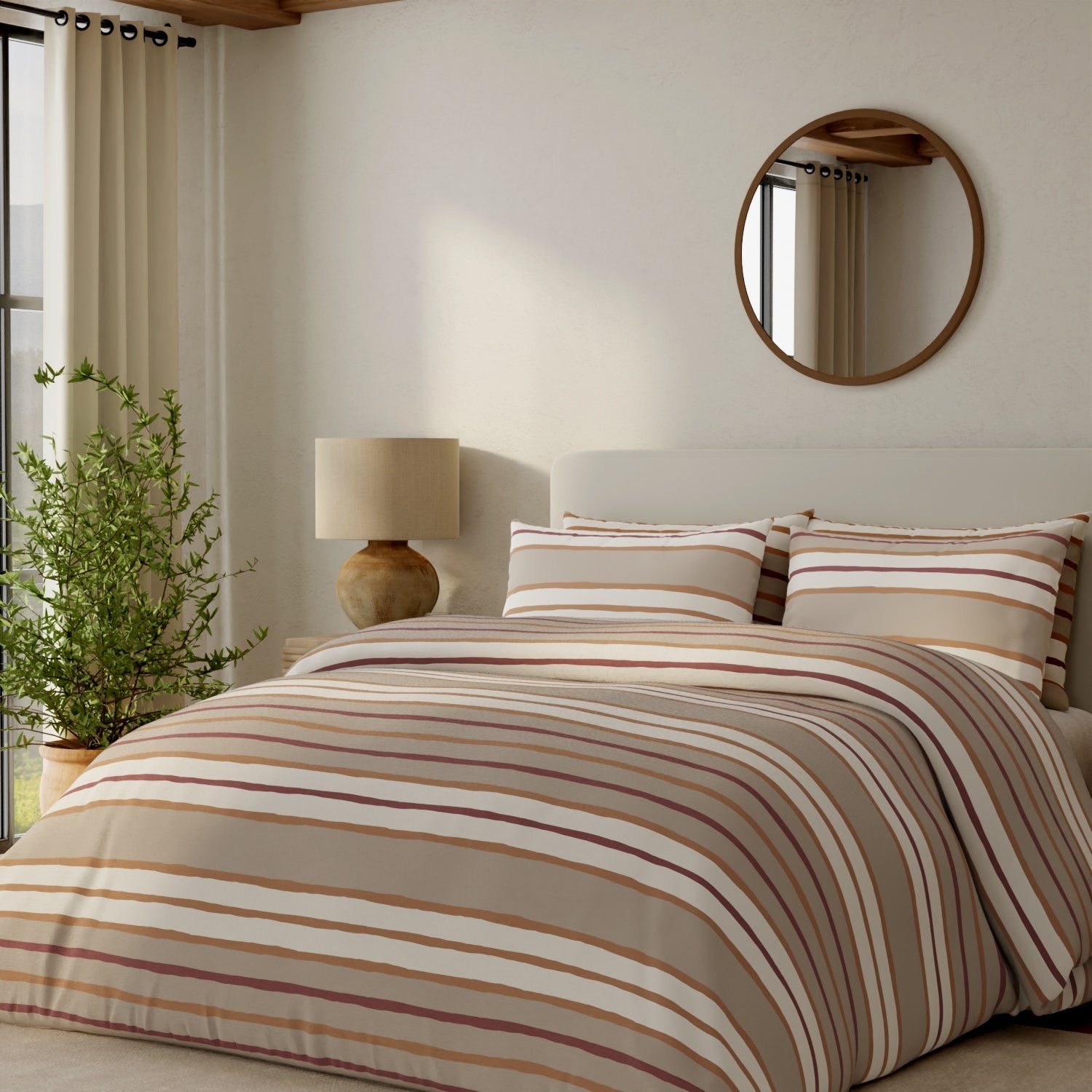 Vantona Drawn Stripe Duvet Cover Set - Beige
