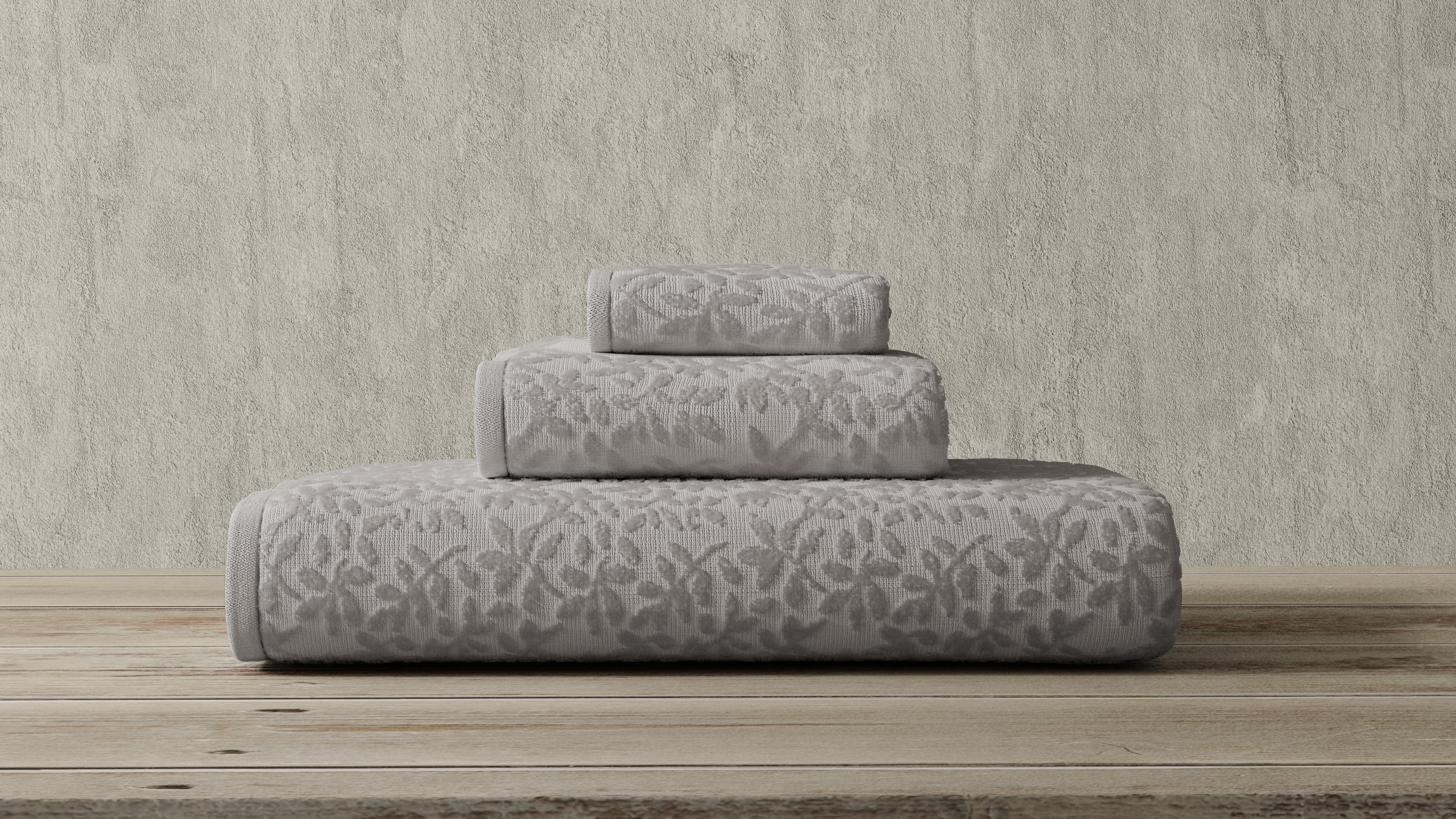 Vantona Luxury Leaf Jacquard Cotton Towel - Grey