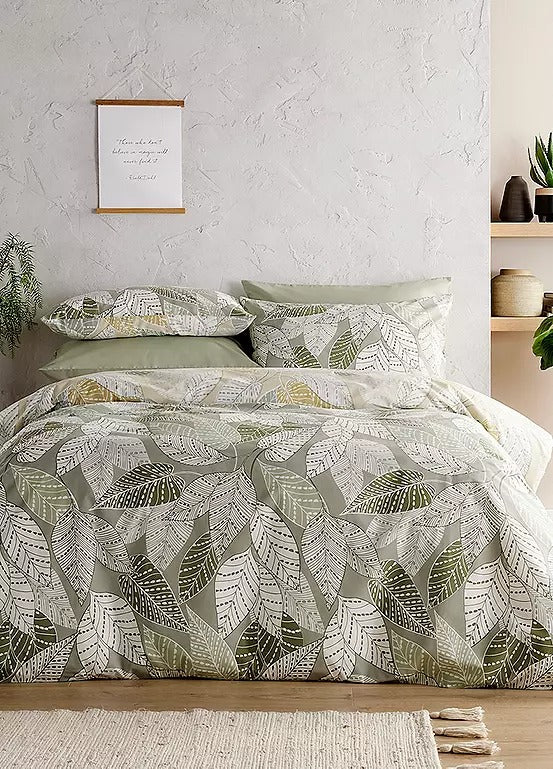 Vantona Essentials Green Leaves Duvet Cover Set - Green