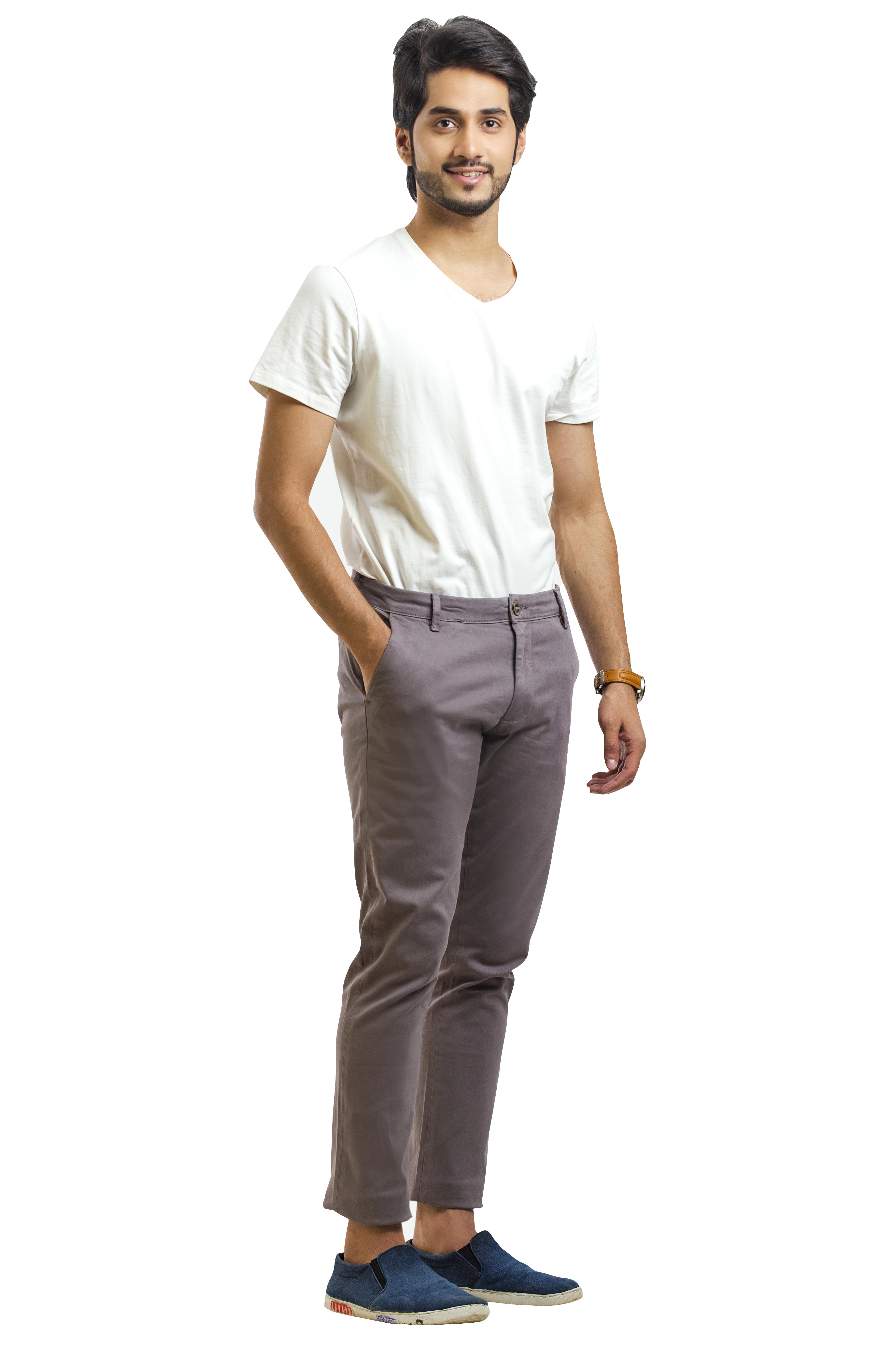 Ignite Wardrobe Men's Casual Trousers Slim-Fit Light Grey