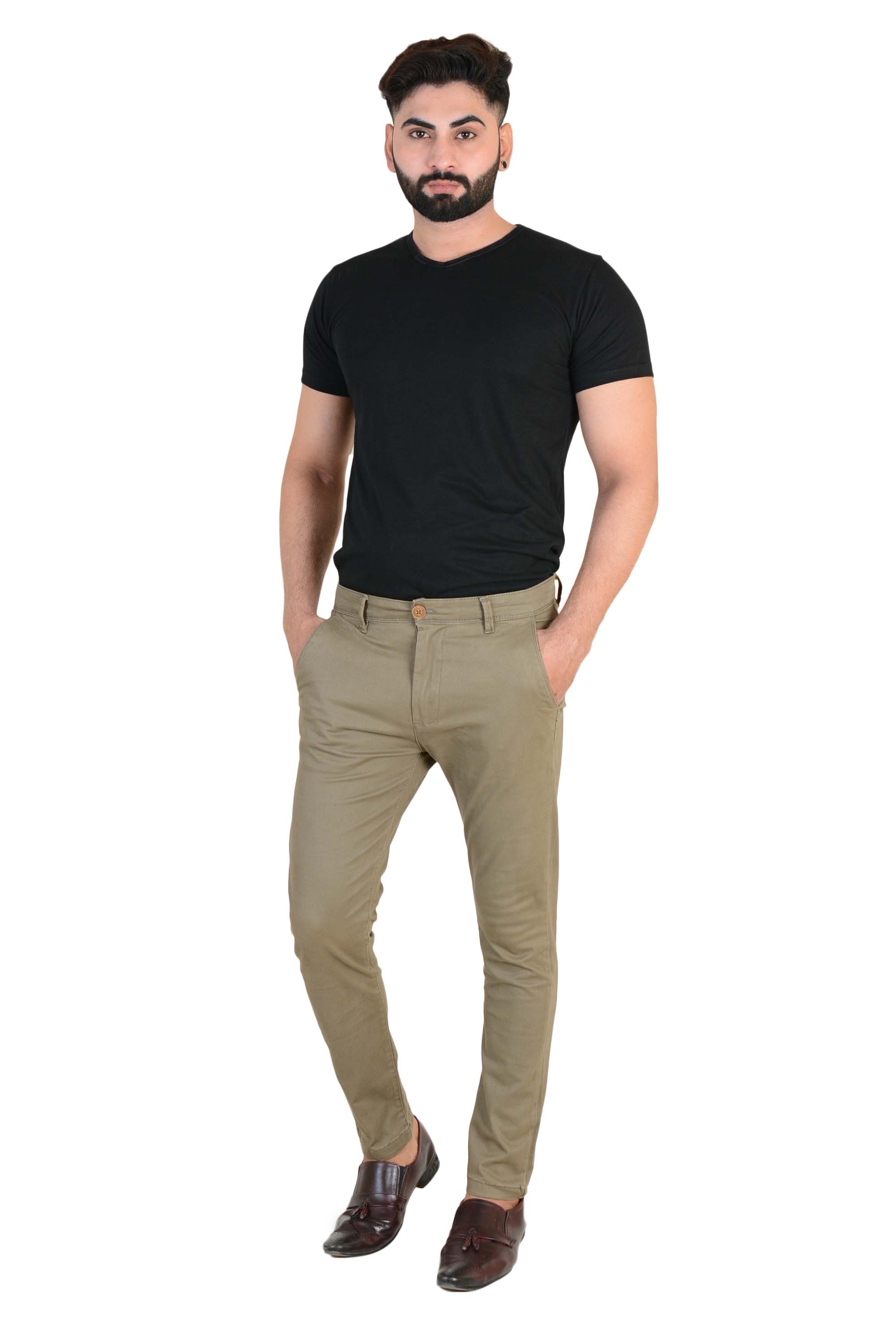 Ignite Wardrobe Men's Casual Trousers Slim-Fit Light Grey